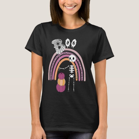 Creepy Goth Halloween  Boo Skeleton Pastel Rainbow Tシャツ (正面)