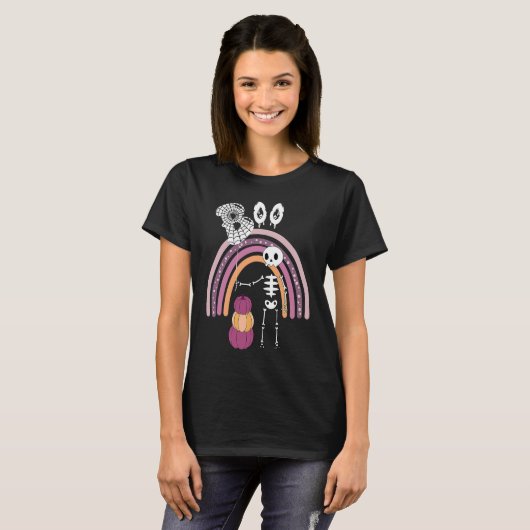 Creepy Goth Halloween  Boo Skeleton Pastel Rainbow Tシャツ (正面フル)