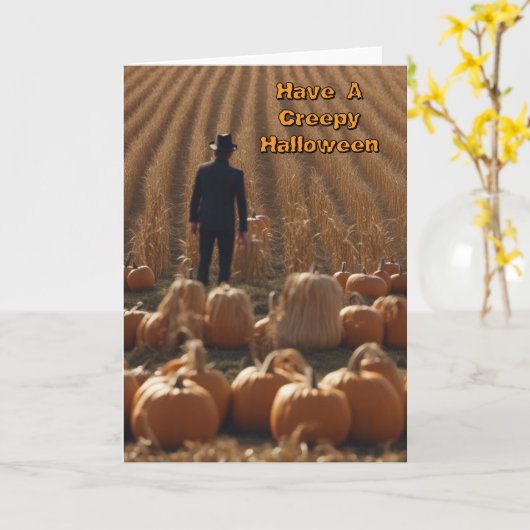Creepy Halloween Man in a corn field カード (黄色い花)