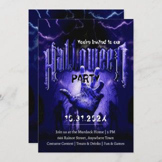 Creepy Halloween Party Zombies Blue Scary Night 招待状