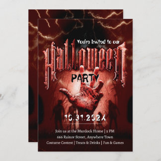Creepy Halloween Party Zombies Red Scary Night 招待状