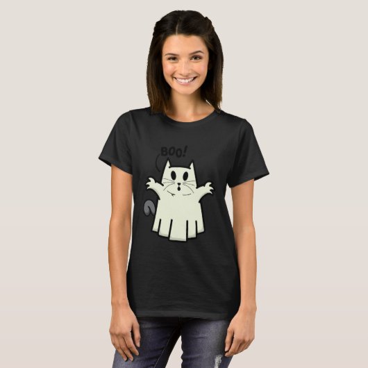 Creepy Halloween Peeking Black Cat for Feline Tシャツ (正面フル)