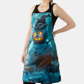 Creepy Halloween Snowman with Glowing Eyes エプロン (インサイチュ)