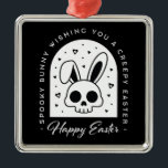 Creepy Happy Easter bunny skull gothic aesthetic メタルオーナメント<br><div class="desc">Creepy happy Easter wishes with a spooky bunny skull rabbit head illustration. Gothic themed black and white aesthetic funny dark humor greeting decoration ornament.</div>