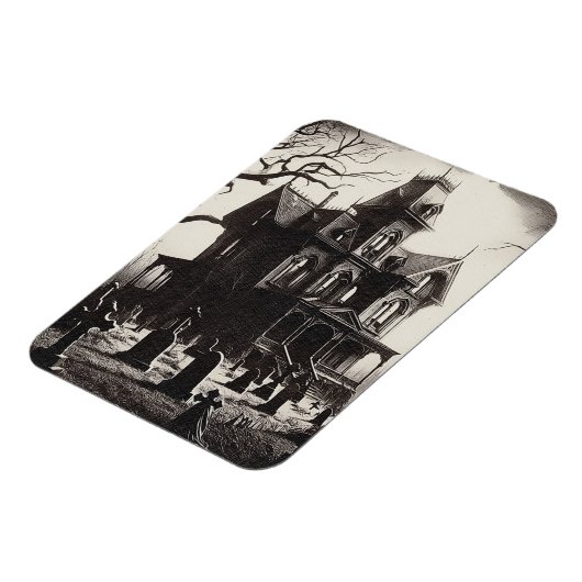 Creepy Haunted House Graveyard Drawing マグネット (左側)