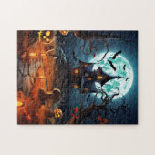 Creepy Haunted House Pumpkin Halloween Party ジグソーパズル (横)