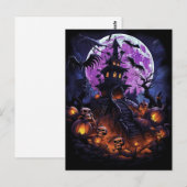 Creepy Haunted House Purple Halloween Party ポストカード (正面/裏面)