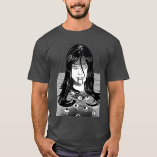 Creepy Horror Manga Anime Woman Eyes Bathtub Hallo Tシャツ