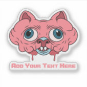 creepy pink cartoon brain cat graphic design シール (正面)