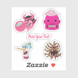 creepy pink cartoon surreal monster graphic design シール