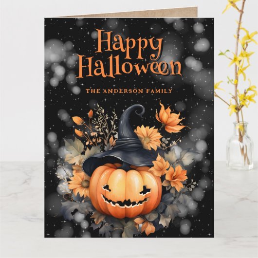 Creepy Pumpkin Ghost Happy Halloween Card カード (黄色い花)