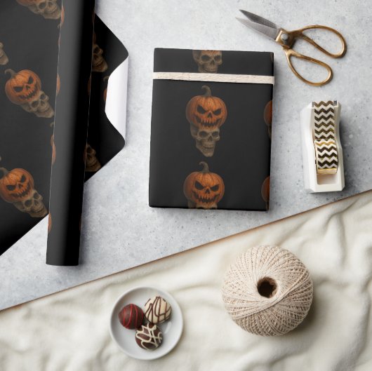Creepy Realistic Halloween Pumpkin Skull Sticker ラッピングペーパー (クラフト)