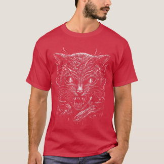 Creepy Scary Horror Cat Art Illustration Design fo Tシャツ