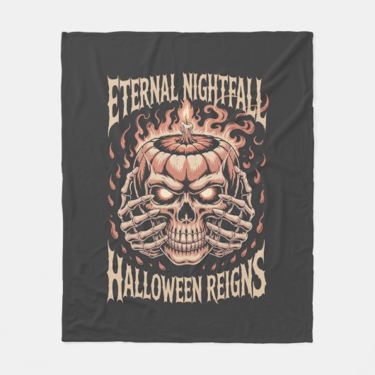 Creepy Skeleton Hands Pumpkin Skull フリースブランケット (正面)