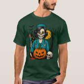 Creepy Skeleton Nurse Halloween Costume for Horror Tシャツ (正面)