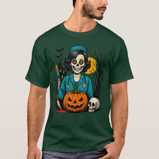 Creepy Skeleton Nurse Halloween Costume for Horror Tシャツ (正面)
