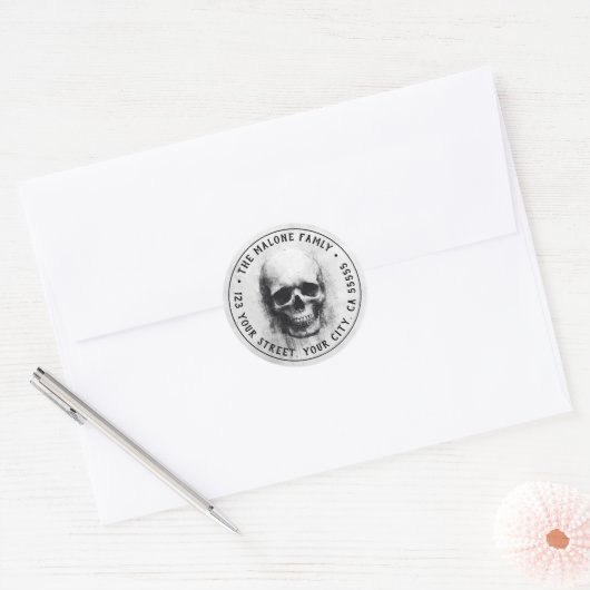 Creepy skull Halloween return address ラウンドシール (封筒)