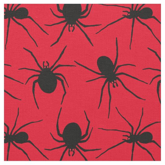 Creepy Spiders With Red Eyes Pattern ファブリック (クローズアップ)