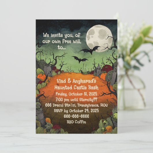 Creepy Vampire Bat Burton-Inspired Flat Invitation カード (スタンド正面)