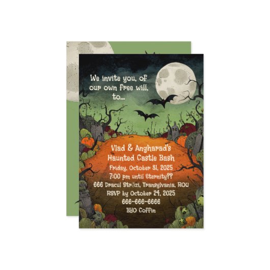 Creepy Vampire Bat Burton-Inspired Flat Invitation カード (正面/裏面インサイチュ)