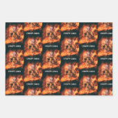 Creepy Vibes. Flaming skull in space ラッピングペーパーシート (正面2)