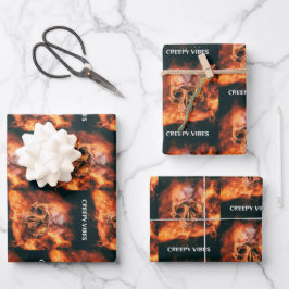 Creepy Vibes. Flaming skull in space ラッピングペーパーシート