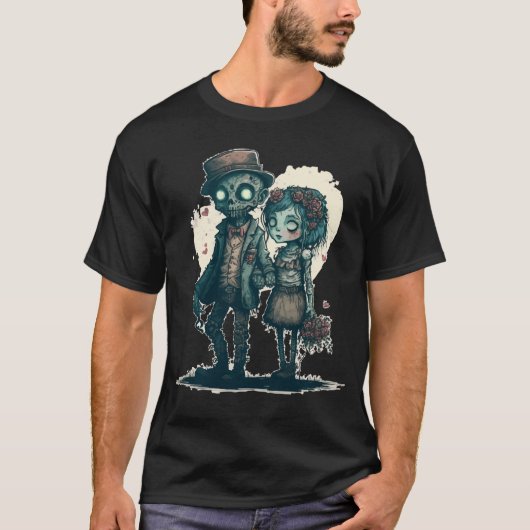 Creepy Zombie Undead Couple Steampunk Horror Valen Tシャツ (正面)