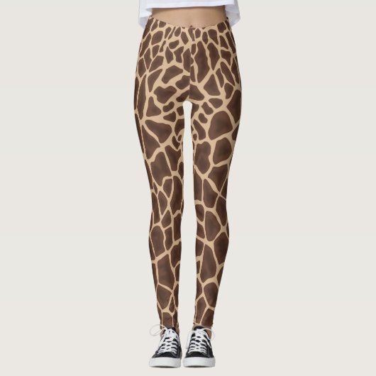 Creme Braune Giraffe Flecken Druck レギンス (正面)