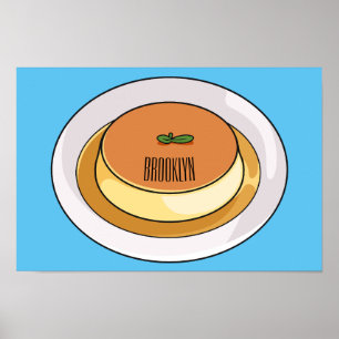 Creme caramel cartoon illustration ポスター