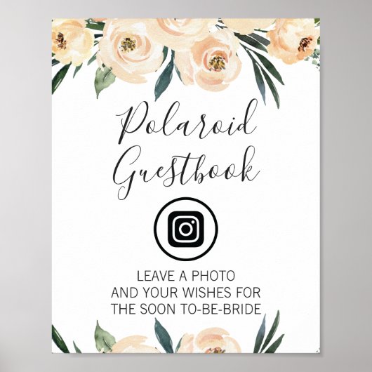 Crème Floral Editable Image Bridal Shower Sign ポスター (正面)