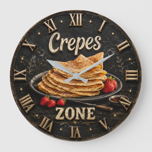Crepes Rustic Breakfast & Brunch Gift ラージ壁時計 (正面)