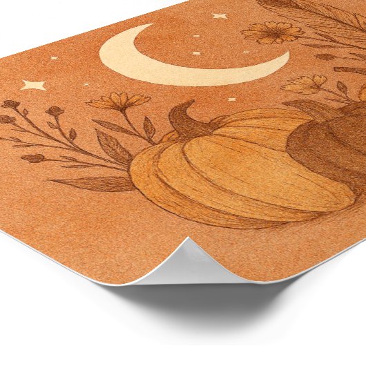 Crescent Moon & Autumn Pumpkins ポスター (角)