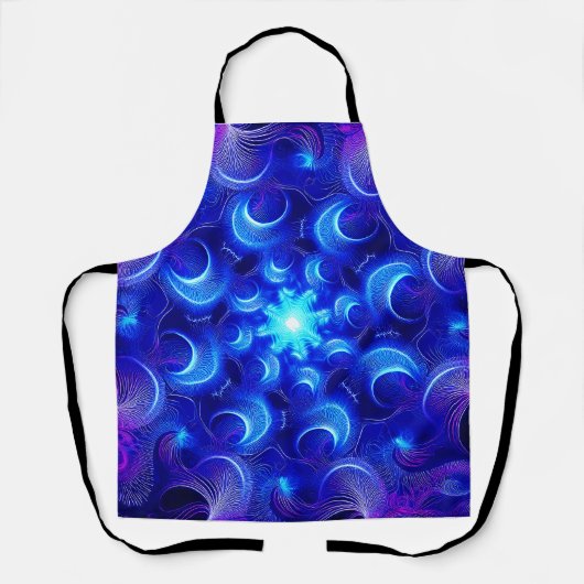 Crescent Moon Blue Fractals エプロン (正面)