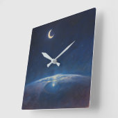 Crescent Moon from Space - Pastel Painting Style スクエア壁時計 (傾斜)