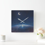 Crescent Moon from Space - Pastel Painting Style スクエア壁時計 (ホーム)