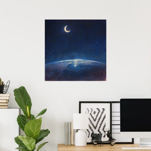 Crescent Moon from Space - Pastel Painting Style ポスター (ホームオフィス)