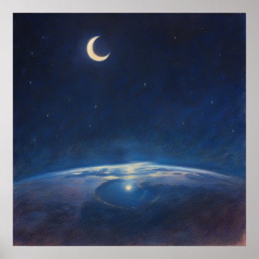 Crescent Moon from Space - Pastel Painting Style ポスター (正面)
