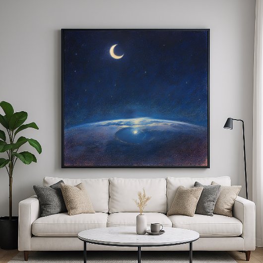 Crescent Moon from Space - Pastel Painting Style ポスター