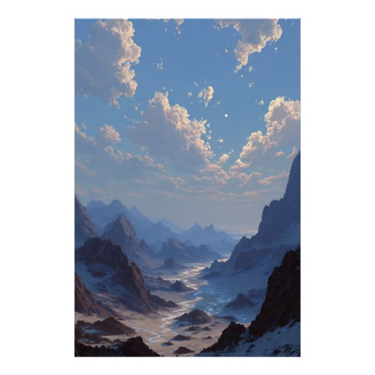 Crescent Moon Over Misty Mountain Valley フォトプリント (正面)