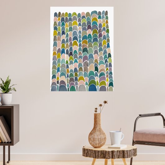 Crescent Tower Moons Watercolor Art Print  ポスター (リビング3)