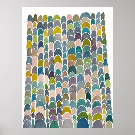 Crescent Tower Moons Watercolor Art Print  ポスター (正面)