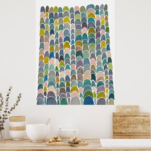 Crescent Tower Moons Watercolor Art Print  ポスター (キッチン)