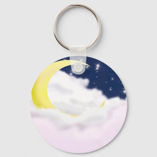 Cresent Moon in Soft Clouds Aluminum Keychain  キーホルダー (正面)
