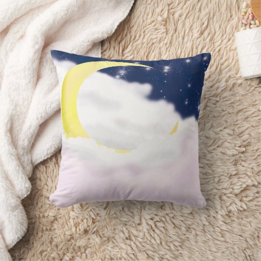 Cresent Moon in Soft Clouds Pillow  クッション (ブランケット)