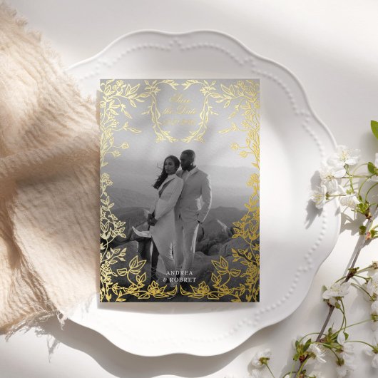 Crestクラシカル日エレガント付金ゴールドの保存 箔招待状