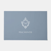 Crest Dusty Blue Monogram Elegant Initial and Name ドアマット (正面)