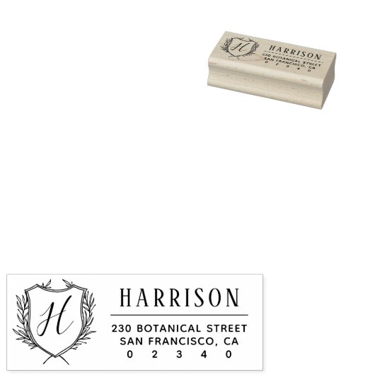 Crest Monogramエレガントスクリプト名差出人住所 ラバースタンプ (押印)
