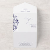 Crest Monogram 3素朴写真QRコードブルー結婚ズ オールインワン招待状 (外側)