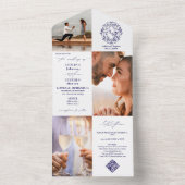 Crest Monogram 3素朴写真QRコードブルー結婚ズ オールインワン招待状 (内側)