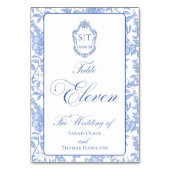 Crest Monogram Blue Floral Script Eleven テーブルナンバー (正面)